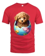 Cute Puppy In Easter Egg Graphic Tee With Adorable Art - red t-shirt on white background