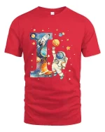Astronaut Letter I Space Graphic Tee With Cute Cosmic Art - red t-shirt on white background