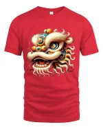 Colorful Chinese Lion Dance Graphic Tee With Festival Spirit - red t-shirt on white background