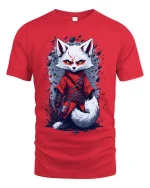 Fox Warrior Graphic Tee With Fierce Anime Style Art - red t-shirt on white background