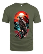 Majestic Eagle Sunset Graphic Tee With Powerful Nature Art - military green t-shirt on white background