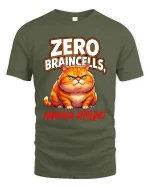 Zero Braincells Maximum Attitude Funny Cat Graphic Tee - military green t-shirt on white background
