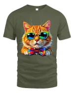 Cool Cat With Sunglasses Graphic Tee With Funny Stylish Vibe - military green t-shirt on white background