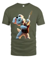 Rockstar Teddy Bear Guitar Graphic Tee With Fun Music Vibes - military green t-shirt on white background