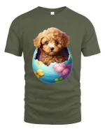 Cute Puppy In Easter Egg Graphic Tee With Adorable Art - military green t-shirt on white background