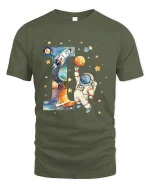 Astronaut Letter I Space Graphic Tee With Cute Cosmic Art - military green t-shirt on white background