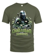Civilization Remnants Knight Graphic Tee With Post Apocalyptic Art - military green t-shirt on white background