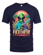 Alien Fuck Earth Graphic Tee With Retro Psychedelic Art - navy t-shirt on white background