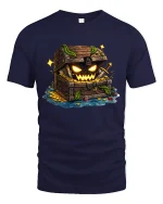 Spooky Treasure Chest Graphic Tee With Creepy Fantasy Art - navy t-shirt on white background
