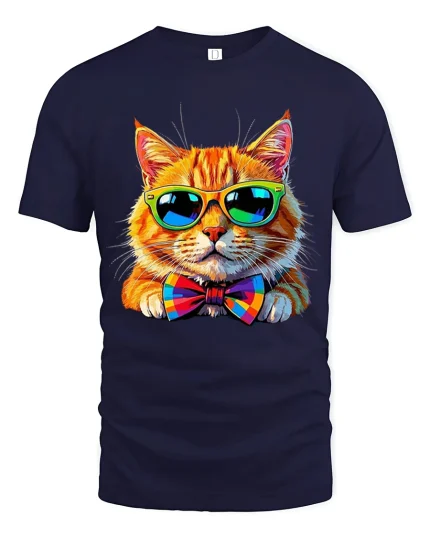 Cool Cat With Sunglasses Graphic Tee With Funny Stylish Vibe - navy t-shirt on white background