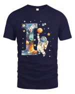 Astronaut Letter I Space Graphic Tee With Cute Cosmic Art - navy t-shirt on white background
