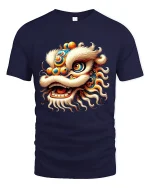 Colorful Chinese Lion Dance Graphic Tee With Festival Spirit - navy t-shirt on white background