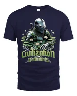 Civilization Remnants Knight Graphic Tee With Post Apocalyptic Art - navy t-shirt on white background