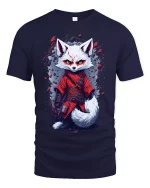 Fox Warrior Graphic Tee With Fierce Anime Style Art - navy t-shirt on white background