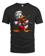 Funny Duck Violin Player Graphic Tee With Musical Energy Style - black t-shirt on white background
