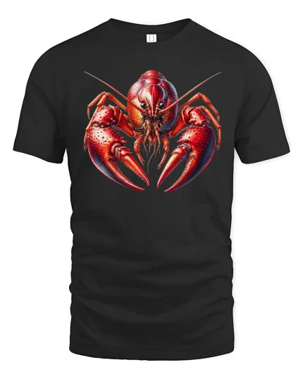 Fierce Red Lobster Illustration Ocean Creature Artistic Graphic Tee - black t-shirt on white background