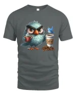 Grumpy Owl Coffee Lover Graphic Tee With Morning Mood Vibes - gray t-shirt on white background