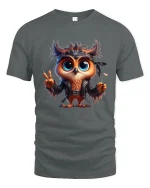 Cute Rebel Owl Graphic Tee With Peace Sign And Cool Attitude - gray t-shirt on white background
