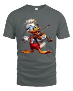 Funny Duck Violin Player Graphic Tee With Musical Energy Style - gray t-shirt on white background