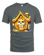 Cute Kitten In Cozy Golden House Illustration Graphic Tee - gray t-shirt on white background