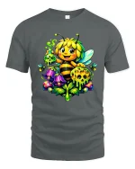 Cute Magic Bee With Honey And Potion Fantasy Illustration Tee - gray t-shirt on white background