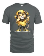 Hip Hop Lion Graphic Tee With Headphones Street Style Art - gray t-shirt on white background