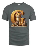 Cute Kitten And Mice Letter C Graphic Tee With Cozy Cartoon Art - gray t-shirt on white background