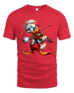 Funny Duck Violin Player Graphic Tee With Musical Energy Style - red t-shirt on white background