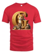 Cute Kitten And Mice Letter C Graphic Tee With Cozy Cartoon Art - red t-shirt on white background