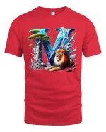 Majestic Lion Letter V Fantasy Graphic Tee With Nature Power Art - red t-shirt on white background