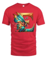Elegant Letter E Butterfly Fantasy Graphic Tee With Artistic Style - red t-shirt on white background