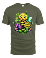 Cute Magic Bee With Honey And Potion Fantasy Illustration Tee - military green t-shirt on white background