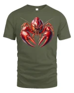 Fierce Red Lobster Illustration Ocean Creature Artistic Graphic Tee - military green t-shirt on white background