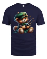 Cute Bagpipe Playing Teddy Bear Graphic Tee With Cozy Charm - navy t-shirt on white background