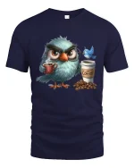 Grumpy Owl Coffee Lover Graphic Tee With Morning Mood Vibes - navy t-shirt on white background