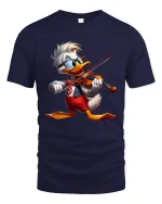 Funny Duck Violin Player Graphic Tee With Musical Energy Style - navy t-shirt on white background