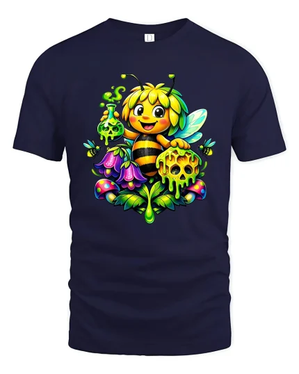 Cute Magic Bee With Honey And Potion Fantasy Illustration Tee - navy t-shirt on white background