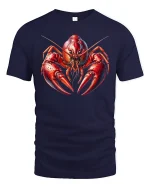 Fierce Red Lobster Illustration Ocean Creature Artistic Graphic Tee - navy t-shirt on white background