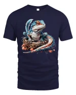 Cute Baby Dragon Fantasy Graphic Tee With Magical Creature Art - navy t-shirt on white background