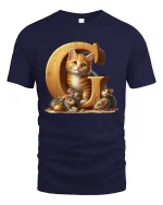 Cute Kitten And Mice Letter C Graphic Tee With Cozy Cartoon Art - navy t-shirt on white background