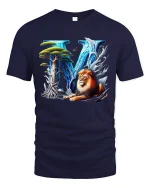 Majestic Lion Letter V Fantasy Graphic Tee With Nature Power Art - navy t-shirt on white background