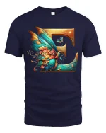 Elegant Letter E Butterfly Fantasy Graphic Tee With Artistic Style - navy t-shirt on white background