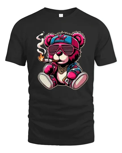 Cool Hip Hop Teddy Bear Street Style Graphic Tshirt Funny Vibes - black t-shirt on white background