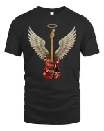 Angel Wing Electric Guitar Rock Art Graphic Tshirt Music Soul - black t-shirt on white background