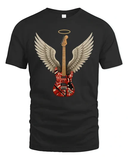Angel Wing Electric Guitar Rock Art Graphic Tshirt Music Soul - black t-shirt on white background