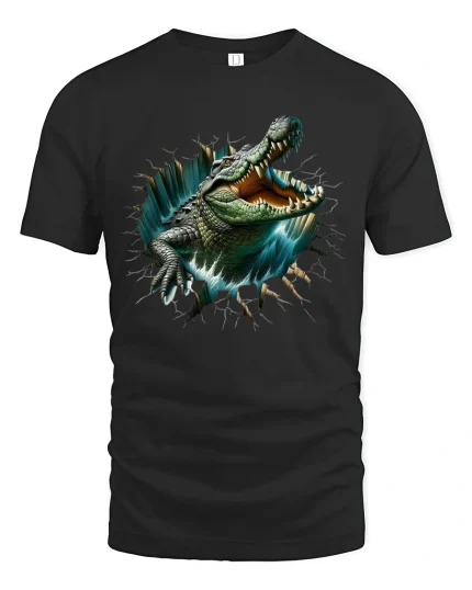 Ferocious Crocodile Burst Wall Art Graphic Tshirt Wild Power - black t-shirt on white background