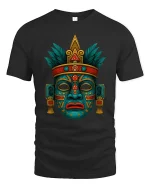 Ancient Tribal Mask Symbol Art Graphic Tshirt Mystic Culture - black t-shirt on white background