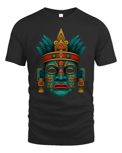 Ancient Tribal Mask Symbol Art Graphic Tshirt Mystic Culture - black t-shirt on white background