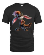 Steampunk Rabbit Adventurer Fantasy Art Graphic Tshirt Whimsy - black t-shirt on white background