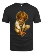 Creepy Vintage Clown Child Art Graphic Tshirt Dark Humor - black t-shirt on white background